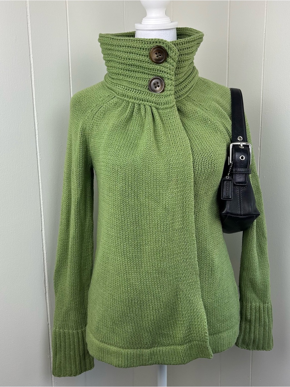 Old Navy Olive Green High-Neck Button Cardigan Sweater